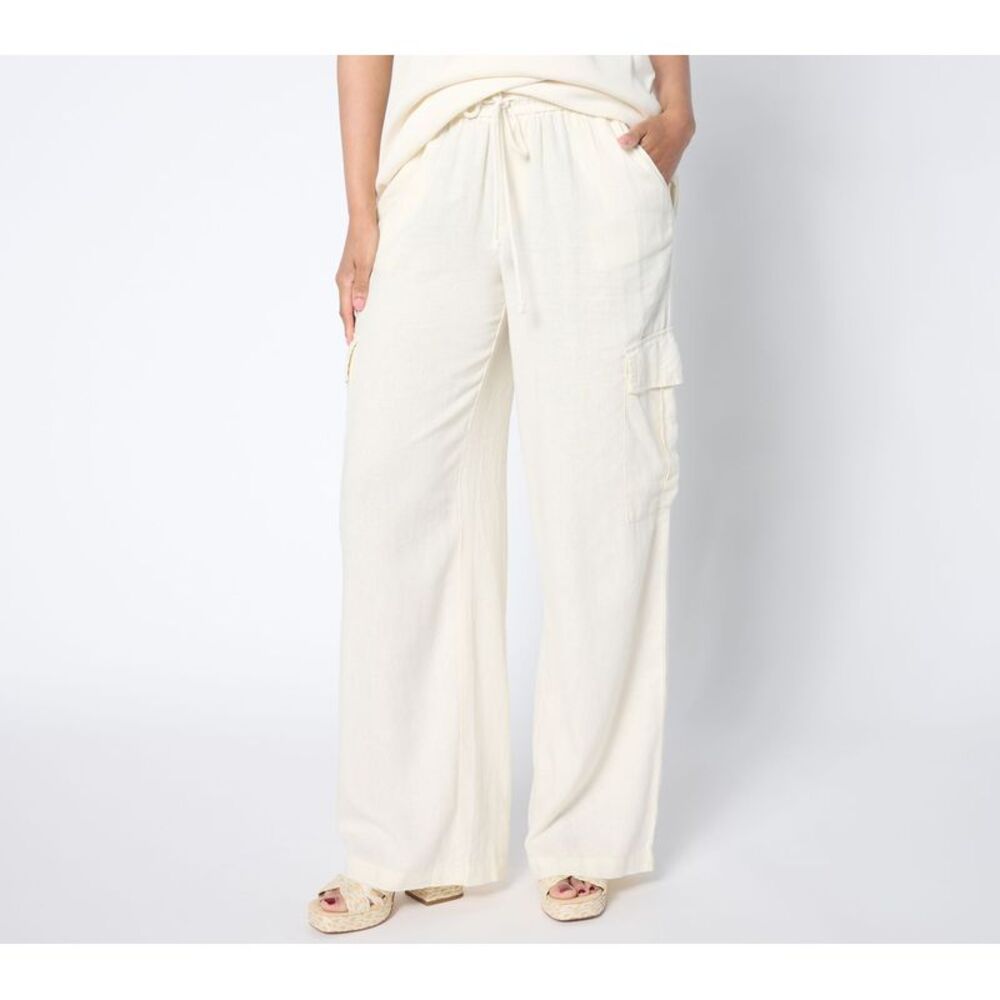 Fashion Women's Plus Sz Pants 5X Boheme Cargo Linen Pant White A647952